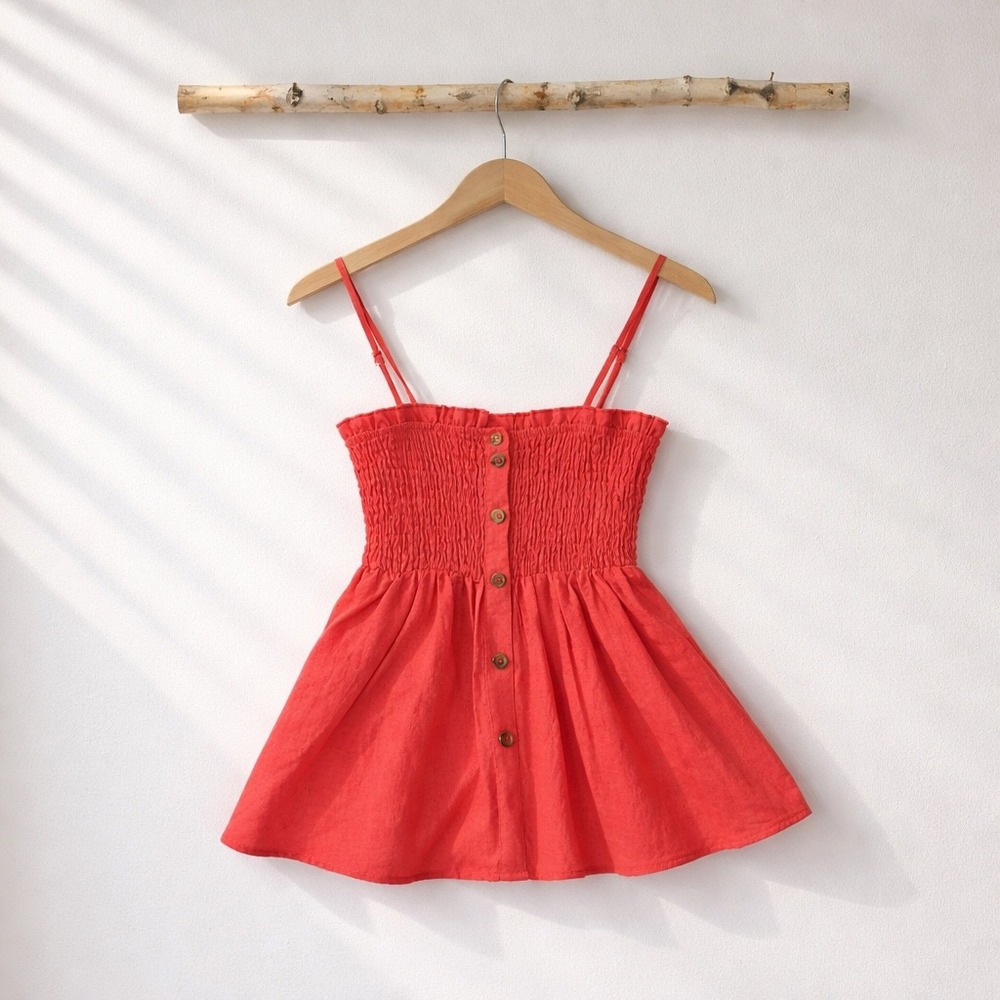 Hyfve‎ Cami Top Womens Medium Coral Pink Smocked Button Front Linen Blend Boho